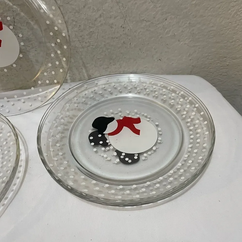 Set of 6 VGC ARCOROC made in France Glass Snowman Salad Dessert Plate 8” G19